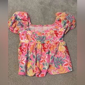 SHEIN Pink Floral Puff Sleeve Top